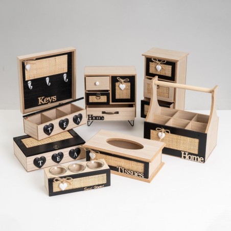 Doos-Juwelenkistje HEARTS Wit Zwart Natuurlijk Riet Plastic Hout MDF 1