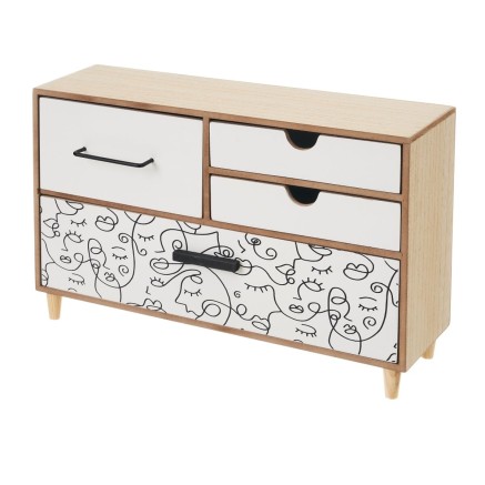 Doos-Juwelenkistje ONE LINE Wit Zwart Natuurlijk Hout MDF 36 x 11 x 23