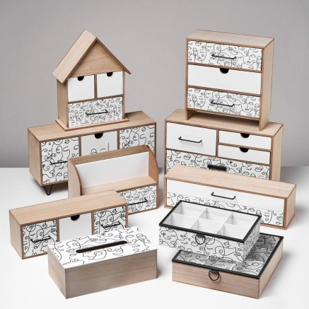Boîte à bijoux ONE LINE Blanc Noir Naturel Bois MDF 40 x 12 x 20 cm 2