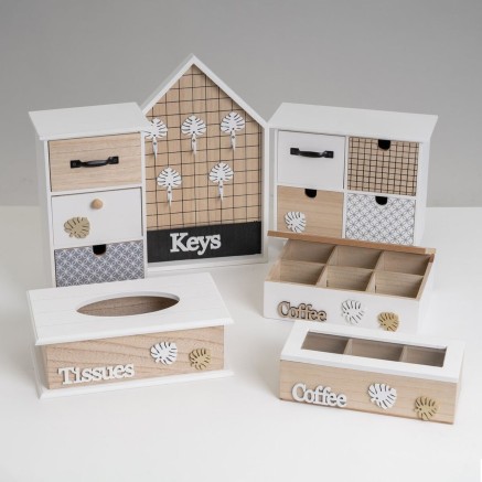 Caja-Joyero LEAVES Blanco Gris Natural Madera MDF 17 x 11 x 31 cm 2