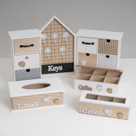 Jewelry box LEAVES White Grey Natural MDF Wood 17 x 11 x 31 cm