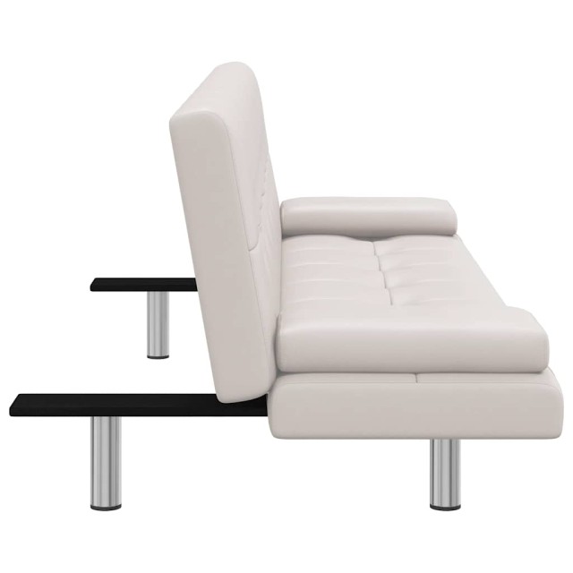 Canapé-lit réglable avec deux oreillers Similicuir Blanc crème