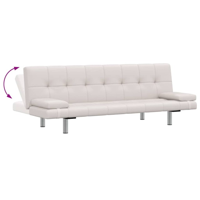 Canapé-lit réglable avec deux oreillers Similicuir Blanc crème