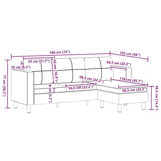Canapé sectionnel à 3 places Cuir synthétique Noir