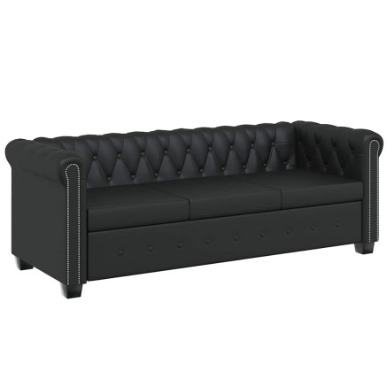 Canapé Chesterfield à 3 places cuir synthétique noir 2