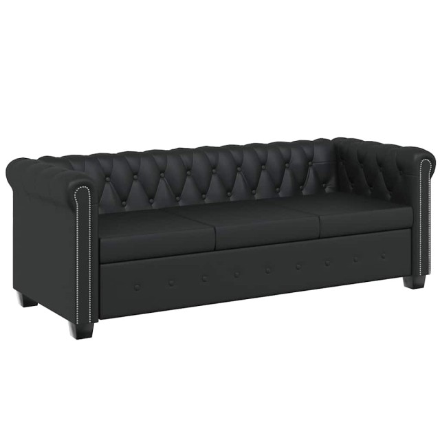 Canapé Chesterfield à 3 places cuir synthétique noir