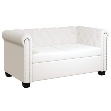 Canapé Chesterfield à 2 places cuir synthétique blanc 2