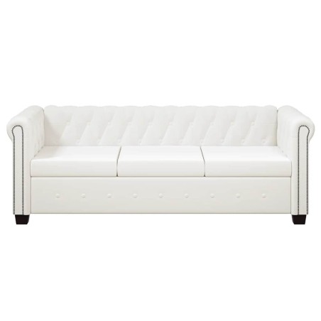 Canapé Chesterfield à 3 places cuir synthétique blanc