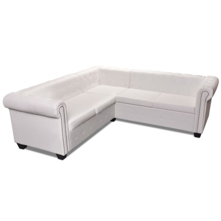 Canapé d'angle Chesterfield 5 plc Cuir artificiel Blanc 2