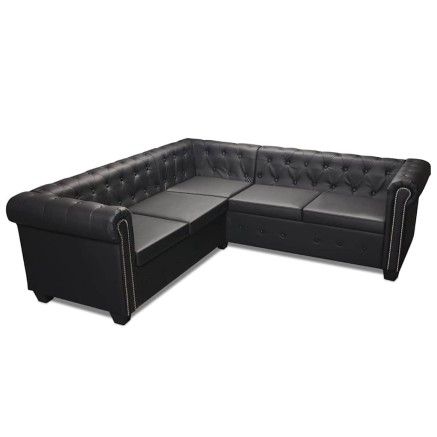Canapé d'angle Chesterfield 5 places Cuir synthétique Noir 2
