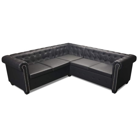 Canapé d'angle Chesterfield 5 places Cuir synthétique Noir