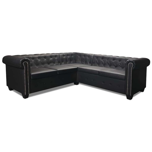 Canapé d'angle Chesterfield 5 places Cuir synthétique Noir