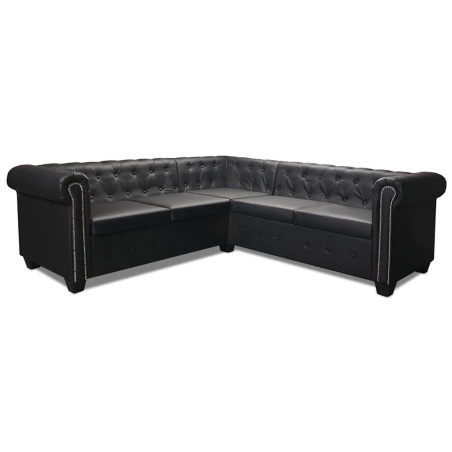 Canapé d'angle Chesterfield 5 places Cuir synthétique Noir