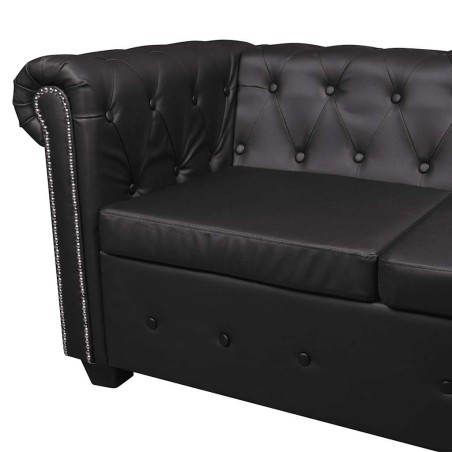 Canapé d'angle Chesterfield 5 places Cuir synthétique Noir