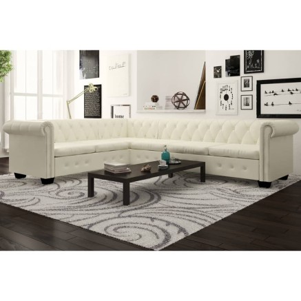 Canapé d'angle Chesterfield 6 places Cuir artificiel Blanc