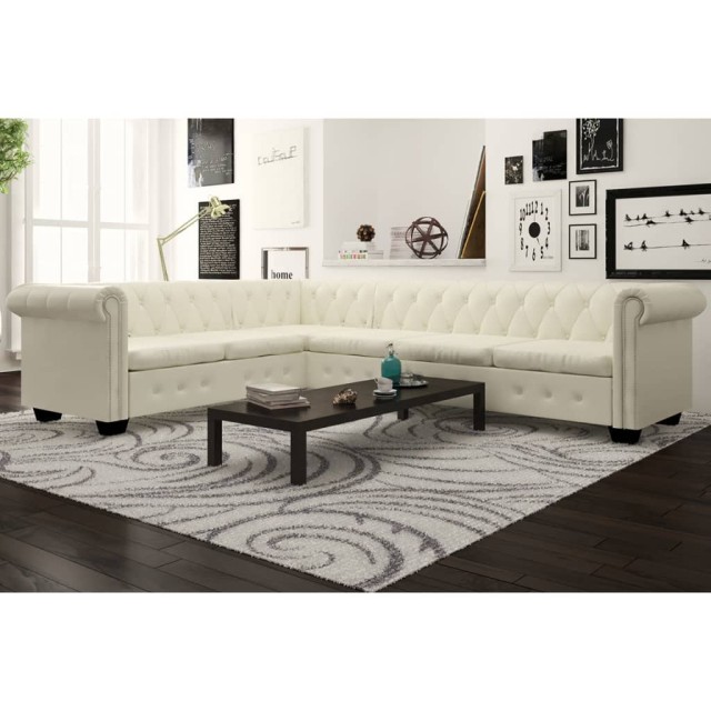 Canapé d'angle Chesterfield 6 places Cuir artificiel Blanc