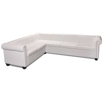 Canapé d'angle Chesterfield 6 places Cuir artificiel Blanc 2