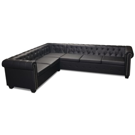 Canapé d'angle Chesterfield 6 places Cuir synthétique Noir 2