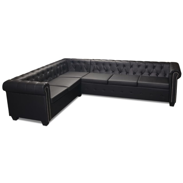 Canapé d'angle Chesterfield 6 places Cuir synthétique Noir