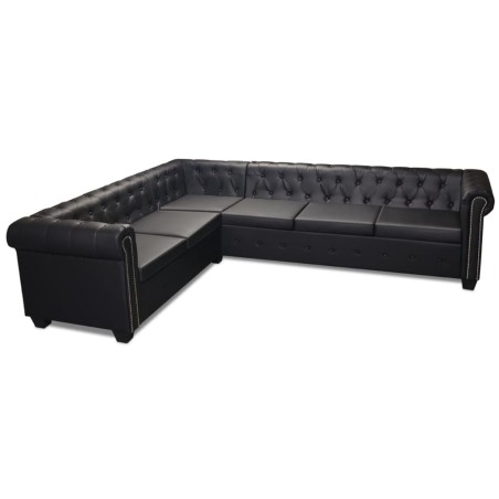 Canapé d'angle Chesterfield 6 places Cuir synthétique Noir