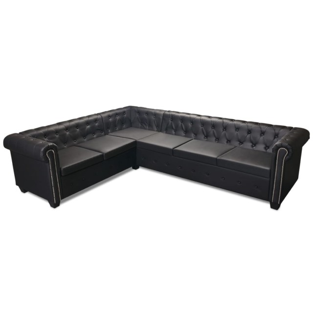 Canapé d'angle Chesterfield 6 places Cuir synthétique Noir