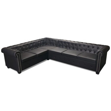 Canapé d'angle Chesterfield 6 places Cuir synthétique Noir