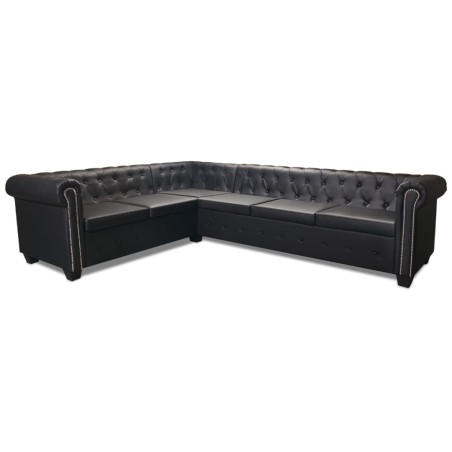 Canapé d'angle Chesterfield 6 places Cuir synthétique Noir
