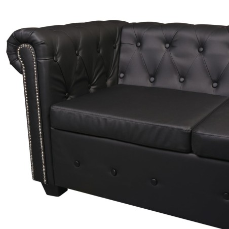 Canapé d'angle Chesterfield 6 places Cuir synthétique Noir