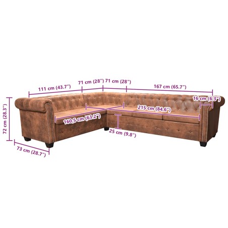 Canapé d'angle Chesterfield 6 Places Cuir artificiel Marron