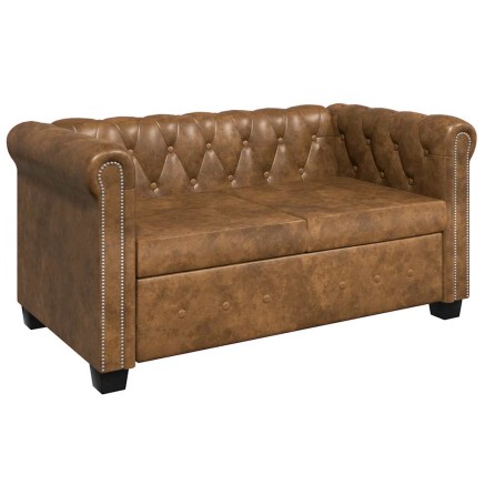 Canapé Chesterfield 2 places cuir artificiel marron 2