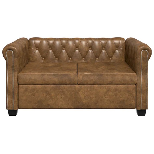Canapé Chesterfield 2 places cuir artificiel marron