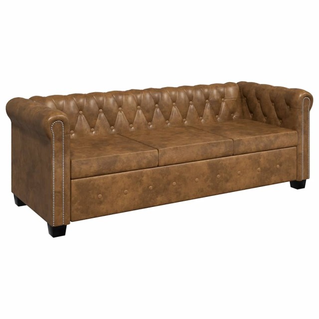 Canapé Chesterfield 3 places cuir artificiel marron