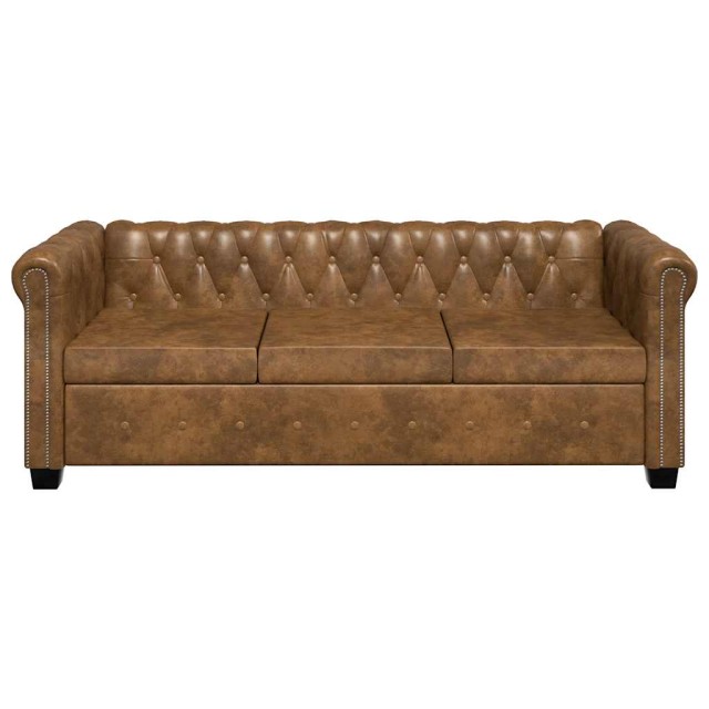 Canapé Chesterfield 3 places cuir artificiel marron