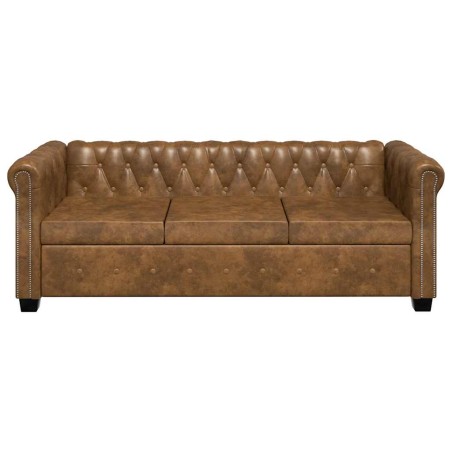 Canapé Chesterfield 3 places cuir artificiel marron