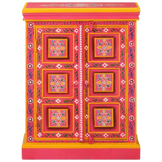 Buffet Bois massif de manguier Peinture rose à la main