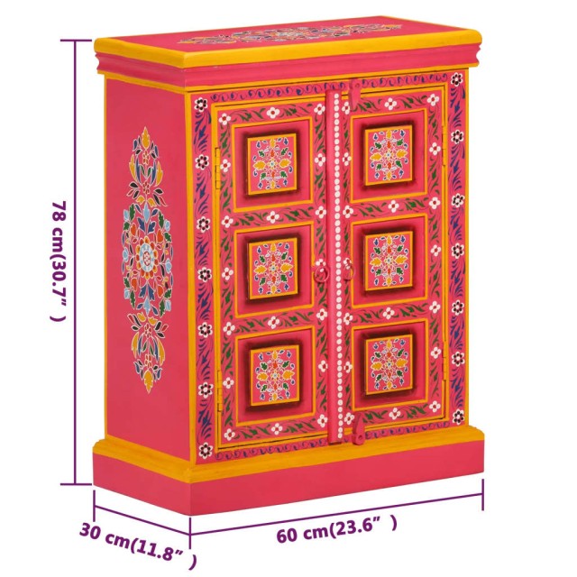 Buffet Bois massif de manguier Peinture rose à la main