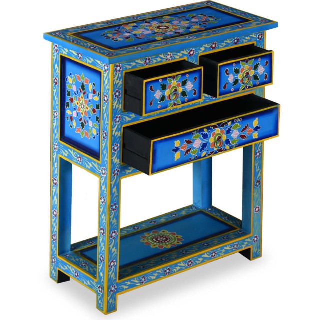 Buffet avec tiroirs Bois massif de manguier Peinture turquoise