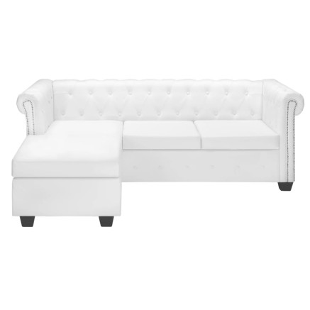 Canapé Chesterfield en forme de L cuir synthétique blanc 2