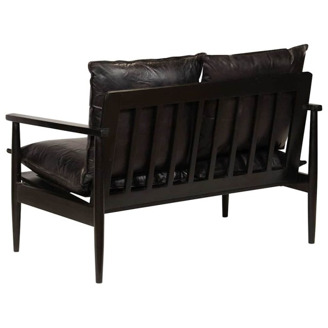 Canapé à 2 places Cuir véritable avec bois d'acacia Noir