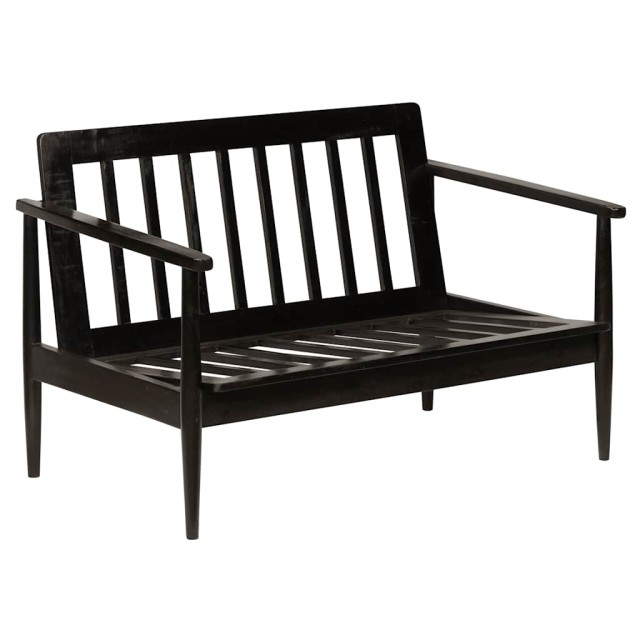 Canapé à 2 places Cuir véritable avec bois d'acacia Noir