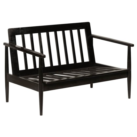 Canapé à 2 places Cuir véritable avec bois d'acacia Noir