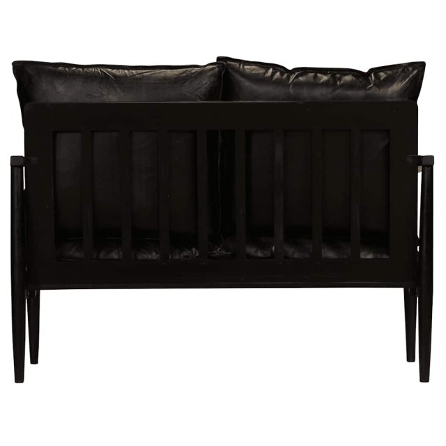 Canapé à 2 places Cuir véritable avec bois d'acacia Noir