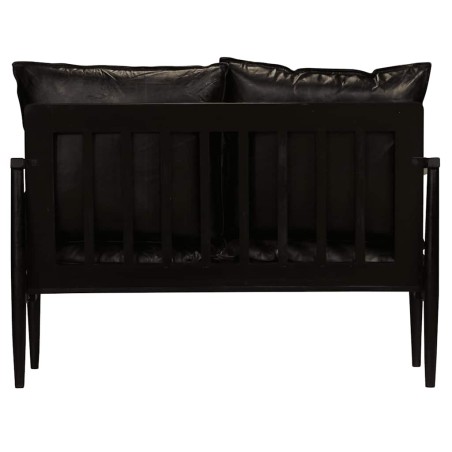 Canapé à 2 places Cuir véritable avec bois d'acacia Noir