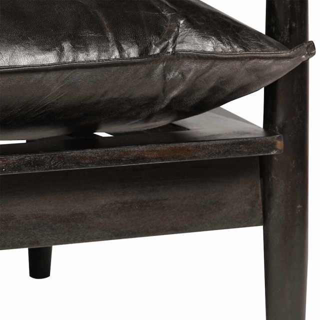 Canapé à 2 places Cuir véritable avec bois d'acacia Noir