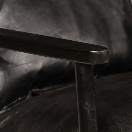 Canapé à 2 places Cuir véritable avec bois d'acacia Noir