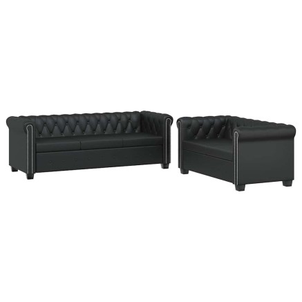 Canapé Chesterfield à 2 places et à 3 places noir 2