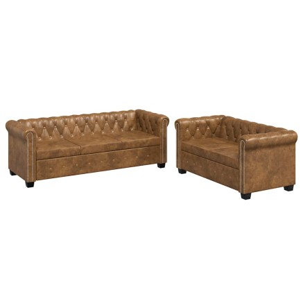 Ensemble de canapé Chesterfield à 2 et 3 places marron 2