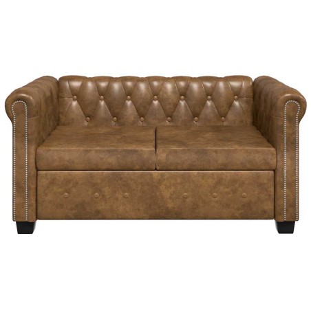 Ensemble de canapé Chesterfield à 2 et 3 places marron