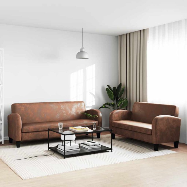 Ensemble de canapés 2 pcs Daim synthétique Marron