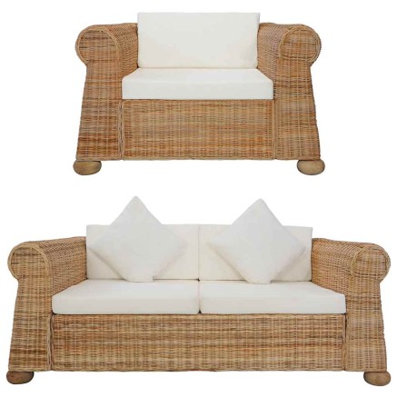 Ensemble de canapés avec coussins 2 pcs rotin naturel 2